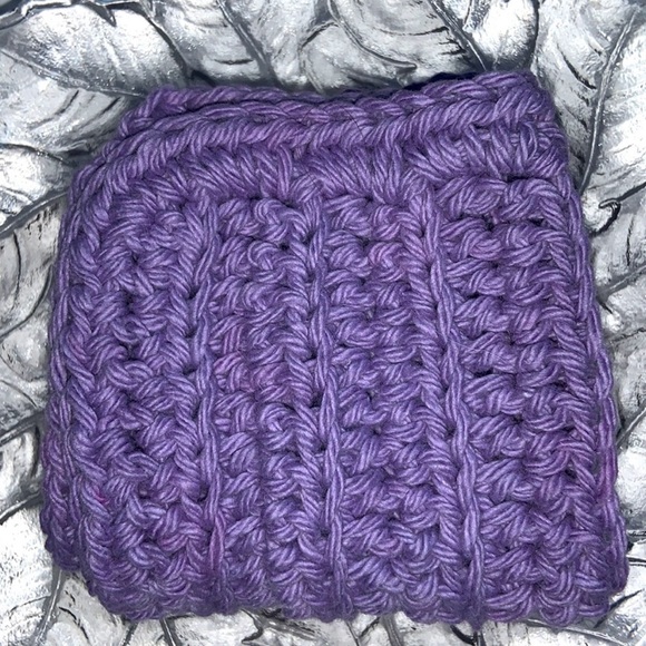 HAND CRAFTED Crochet Colorful Purple 100% Cotton All Purpose Wash or Dish Cloth - Picture 4 of 5